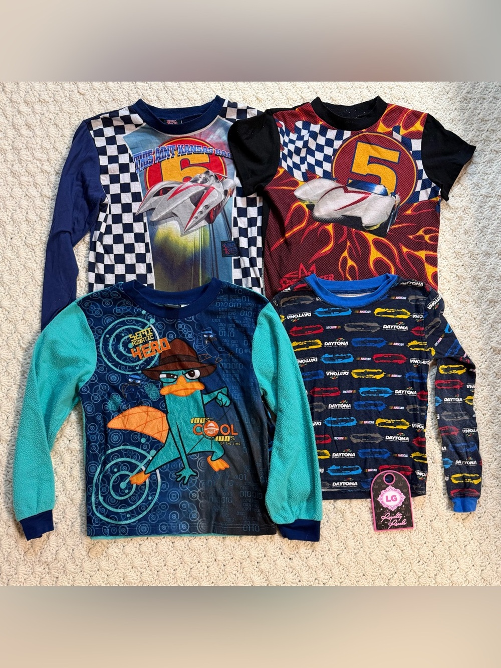 Vintage Kids Long-Sleeve Character Pajama Tops - Blue, Teal, Red, Black